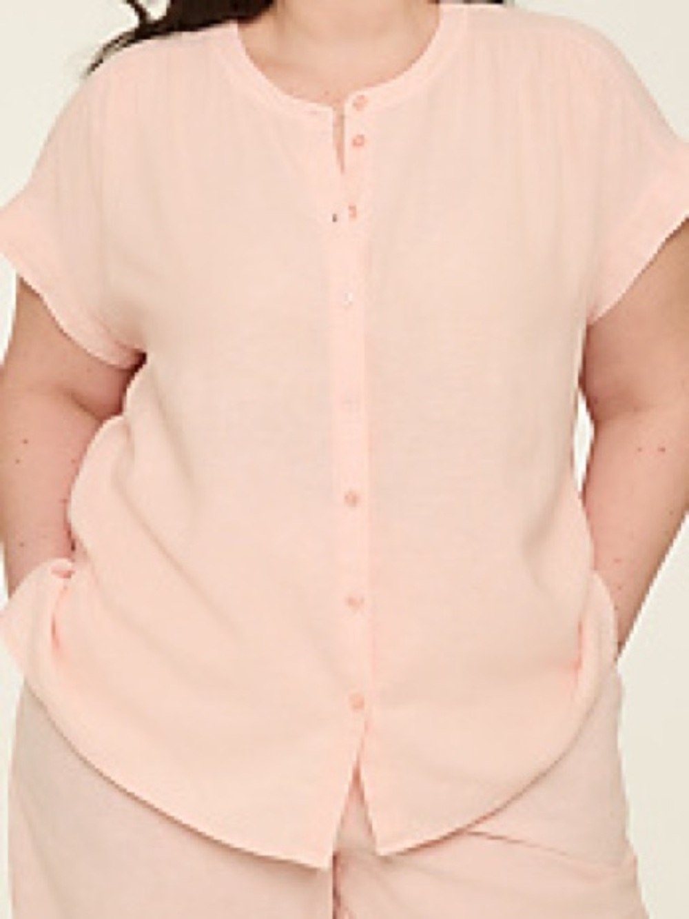 Lane Bryant Linen Blend Short Sleeve Button-Front Top - Peach Size 22/24